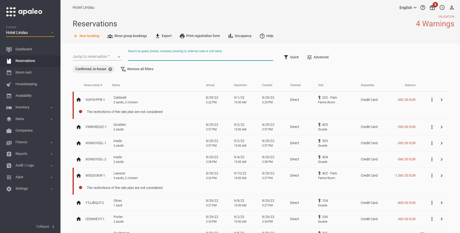 Apaleo screenshot